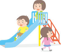 滑り台で遊ぶ子どもたちのイラスト
