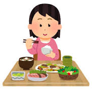 イラスト：バランスの良い食事を摂る女性