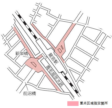 地図：鷲宮駅東西駅前とその周辺地図