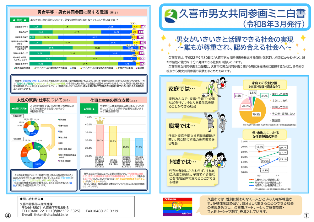 令和7年度版久喜市男女共同参画ミニ白書のプレビュー画像（1,4ページ）