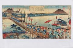 写真:船橋を渡る日光社参の行列を描いた浮世絵