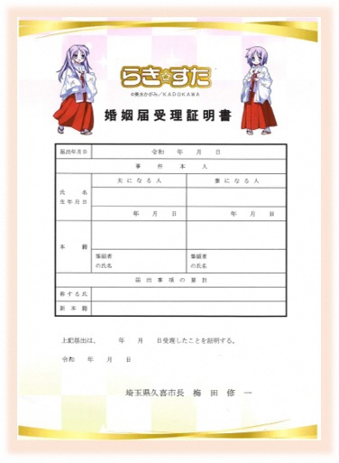 写真：婚姻届受理証明書