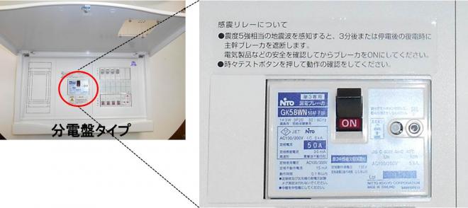 写真：感震ブレーカー（分電盤タイプ）