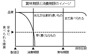 グラフ：賞味期限と消費期限のイメージ