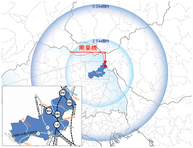 25、50キロメートル圏内の図