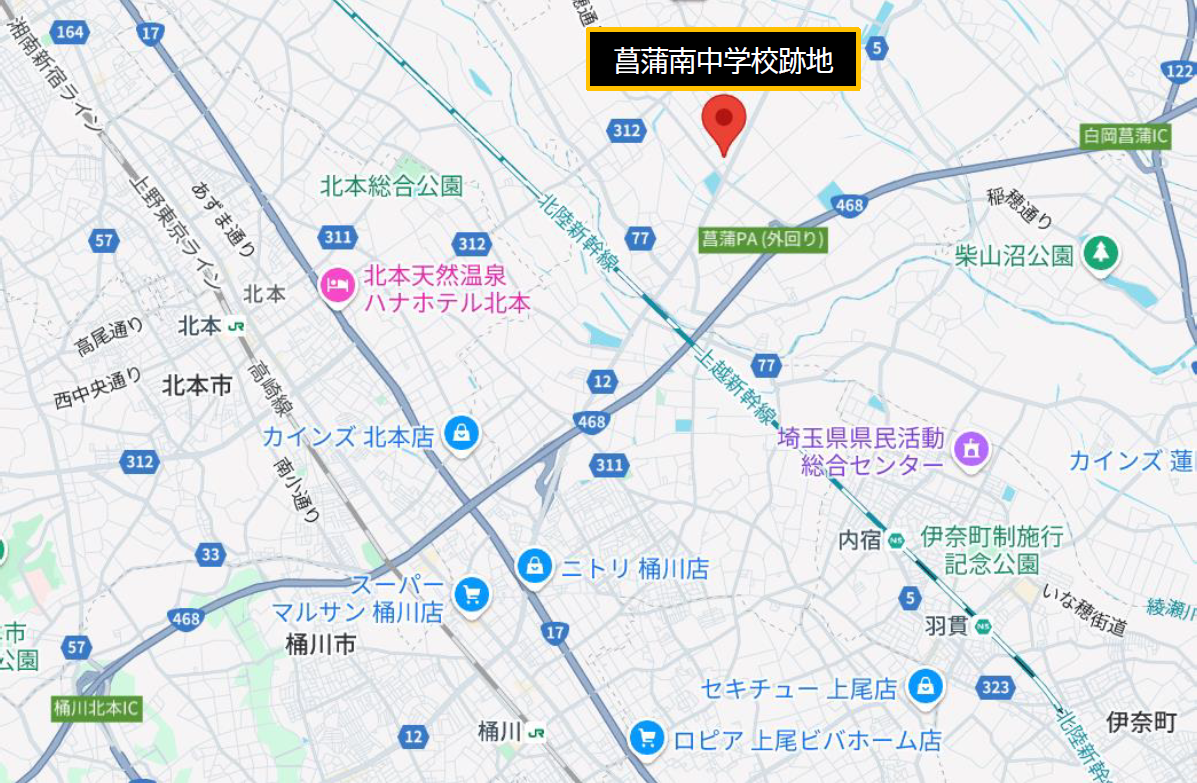 菖蒲南中学校跡地の位置図