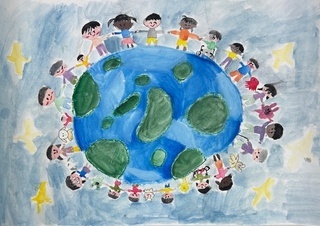 「みんなで なかよく、楽しく、平和な地球をつくろう!」の画像