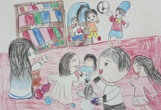 「みんなで あそべば たのしく へいわ」の画像