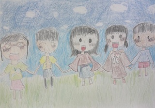 「なかよし、ともだち」の絵画