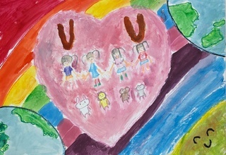 「手と手をつないで、みんなにっこりな世界」の画像