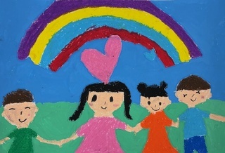 「みんなでなかよくてをつないで」の画像