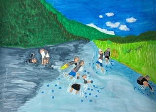 「ボーイスカウト久喜21団の夏キャンプ 清らかな川にて」の画像