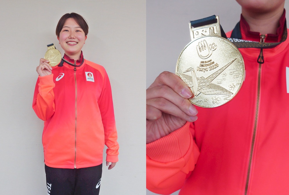 川島真琴選手と金メダル